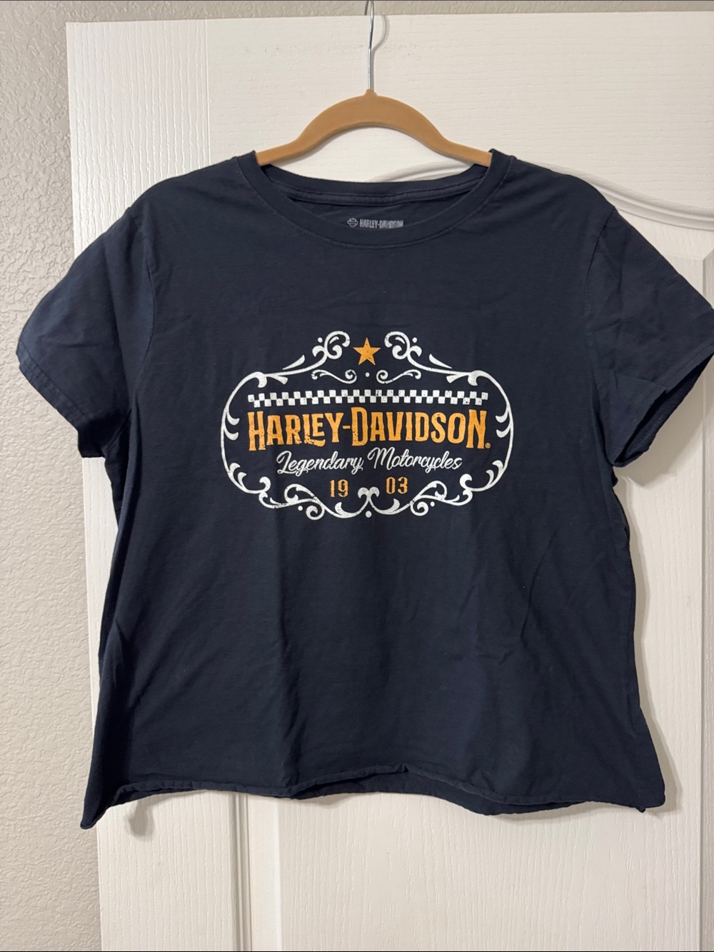 Harley-Davidson Tee with Orange and White Logo 2X but fits like XL